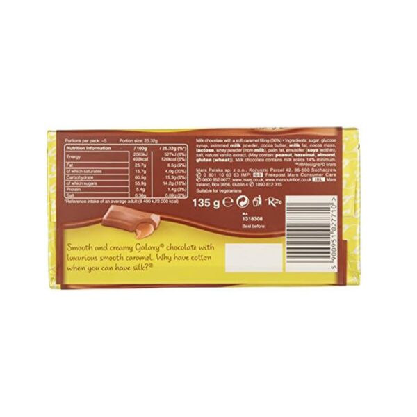 Galaxy Caramel Chocolate Block, Chocolate Gift, Milk Chocolate, Movie Night Snacks, 135g (Pack of 3) - Image 2