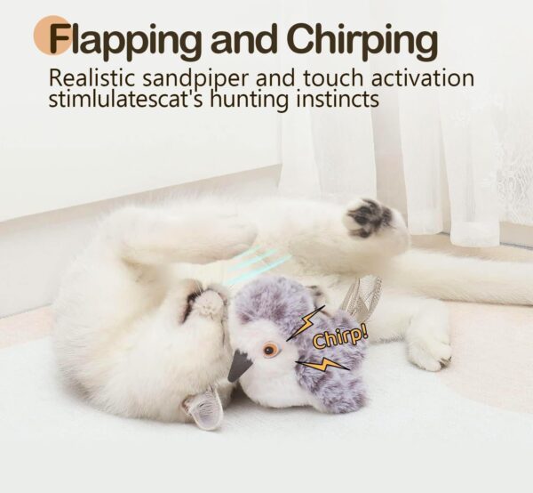 Migipaws Cat Toys Flapping Bird, Lifelike Sandpiper Chirping,Touch Activated KittenToy - Image 2