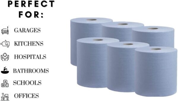 Blue Centrefeed Paper Tissue Rolls - Embossed Pattern Hand Towel , 2-Ply (Pack of 6) - Image 3