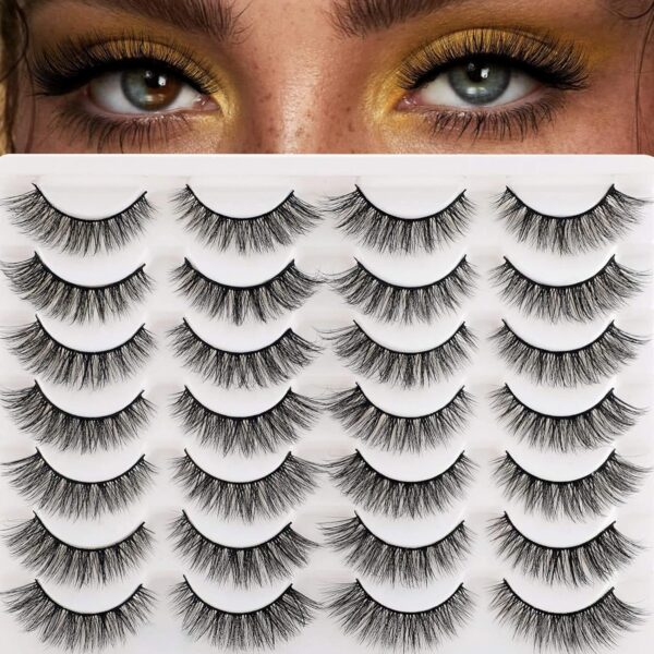 alse Eyelashes Natural 3D Lashes Cat Eye Look Faux Mink Lashes Fluffy Strip 14 Pairs, Multipack - Image 4