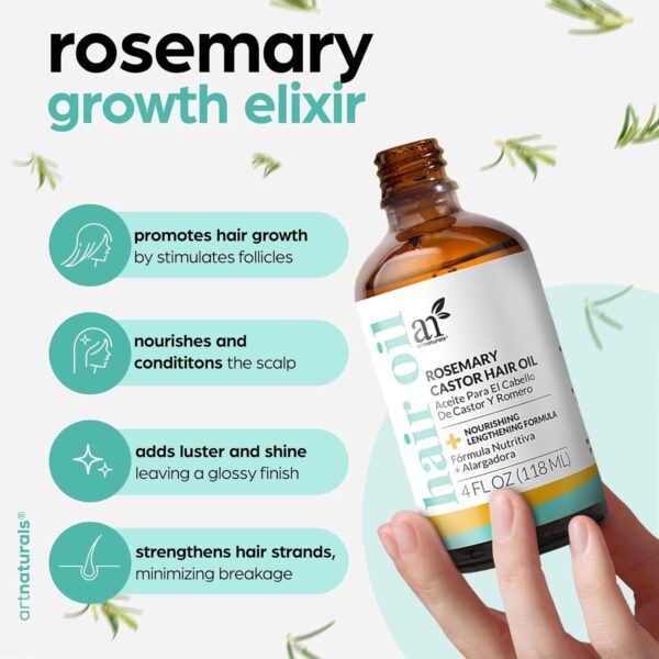 Artnaturals Organic Rosemary Castor Hair Oil + Scalp Massager Hair Growth Set Hair Growth Oil 118ml ounces - Image 5